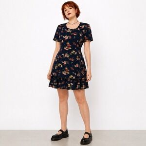 Vintage 90's Two‎ Tiered Dress Size 10 M L Tie Back Floral Y2K Grunge Whimsigoth